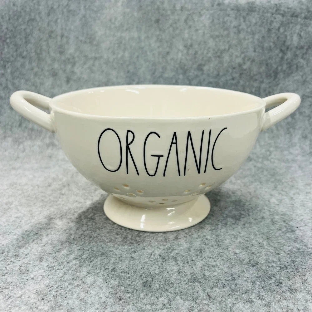 Rae Dunn ORGANIC‎ Ceramic Colander Strainer Footed Bowl Cream Magenta Artisan